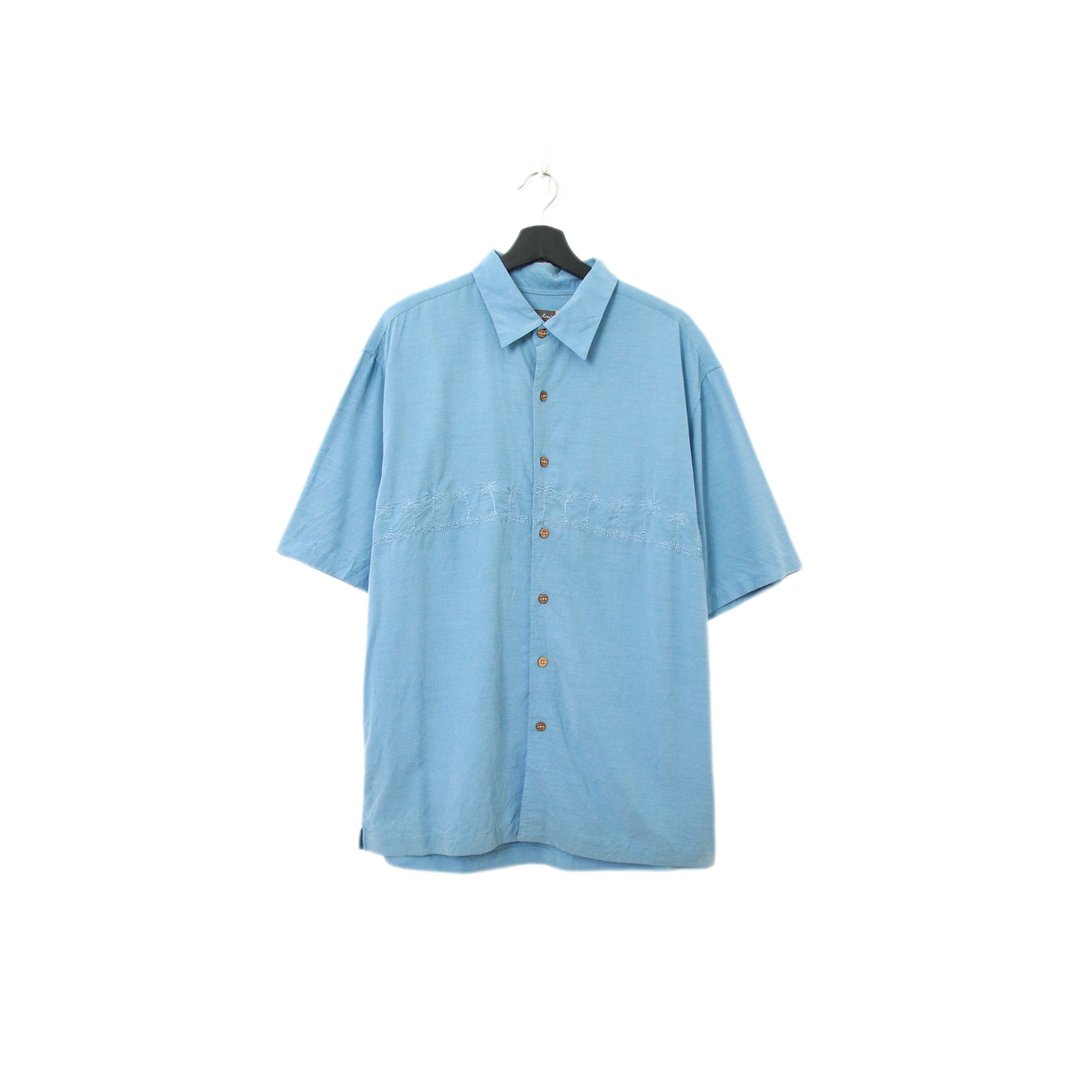 Back to Green-夏威夷衬衫 天蓝色 椰子树道ht-09/vintage shirts - 男装衬衫 - 棉 