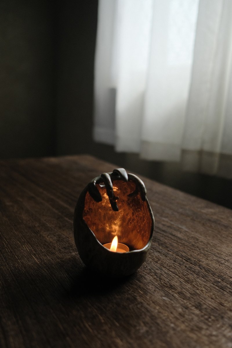 沐谷・干季苔藓・蝉壳・烛台・皿・花器 - 花瓶/陶器 - 陶 绿色