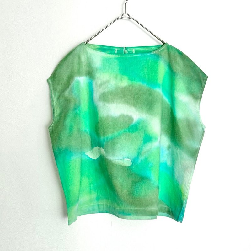 手染りの绵麻半袖衬衫 - 女装上衣 - 棉．麻 绿色