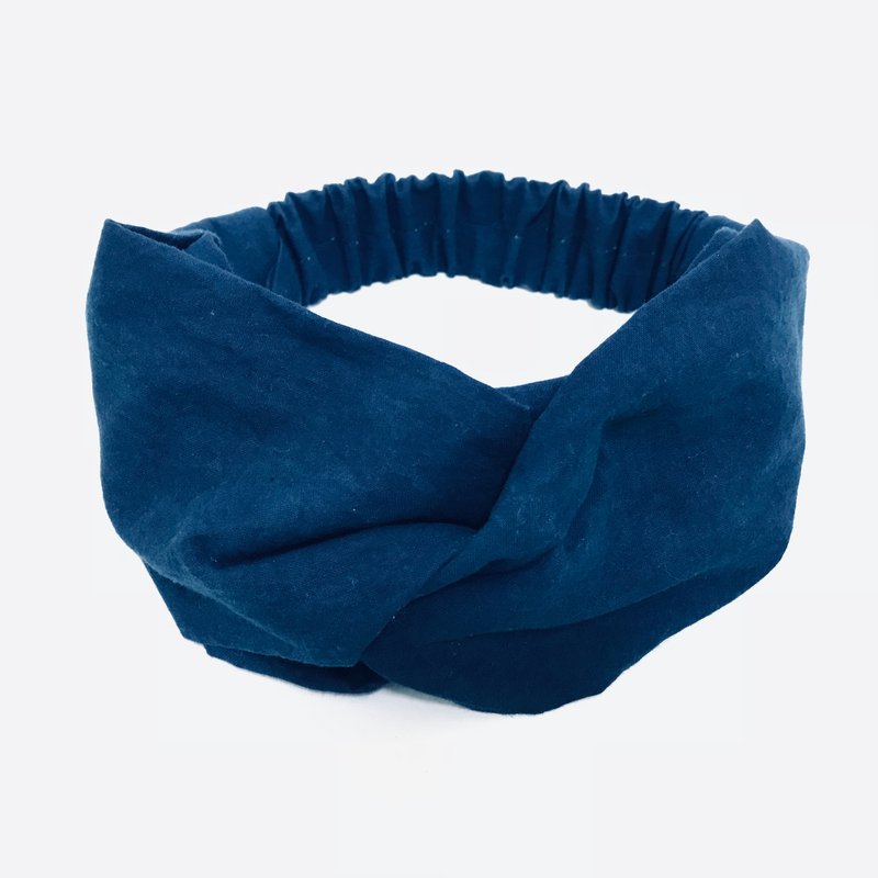 蓝染 宽版交叉发带(素色深蓝) 植物染 - 发带/发箍 - 棉．麻 