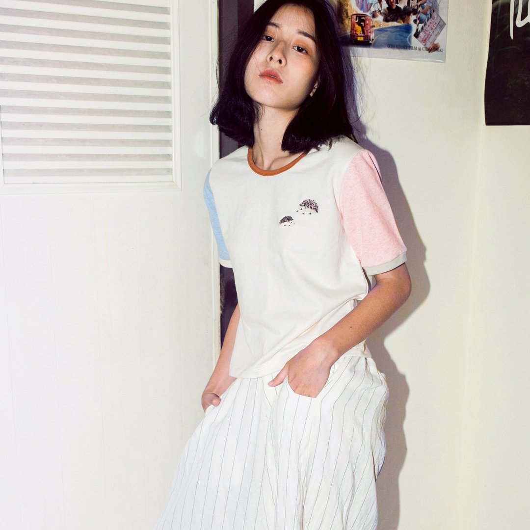 hedgehog embroidery Top/dress -pastel【雙 11 限定】 - 女装 T 恤 - 棉．麻 多色