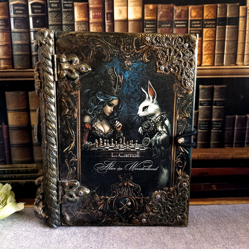 爱丽丝梦游仙境珠宝盒、塔罗牌盒、疯帽子盒、白兔、 - 收纳用品 - 木头 黑色