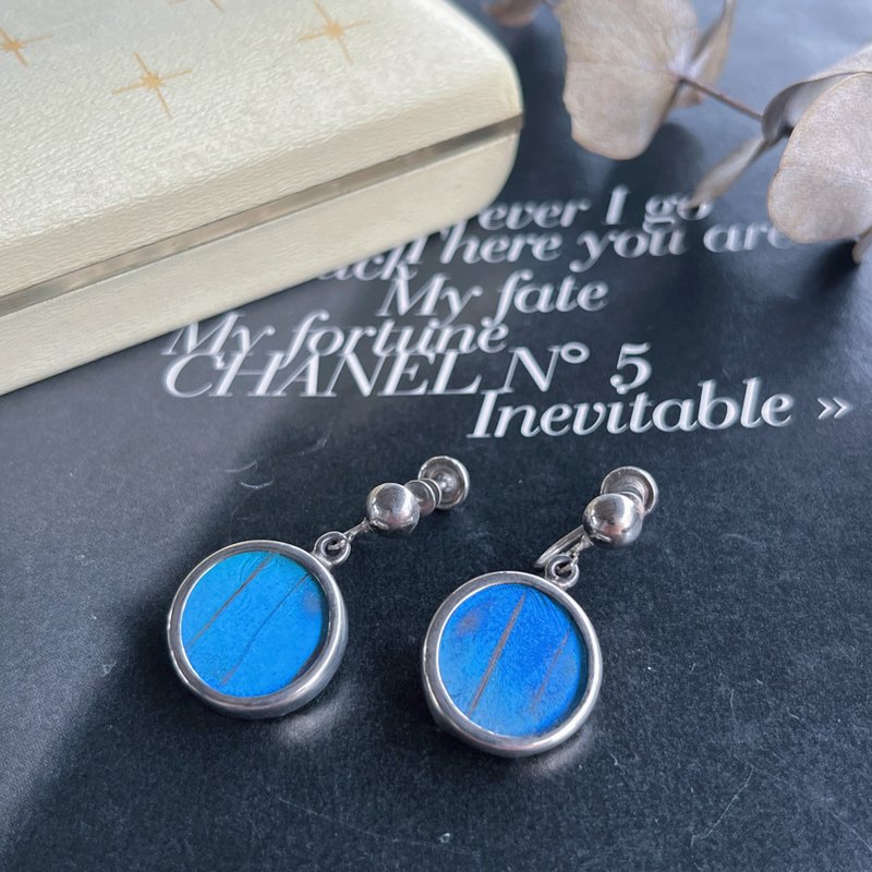 【Art Deco 英国纯银圆形蝶翅耳栓】Vintage 古董珠宝老件首饰 - 耳环/耳夹 - 纯银 