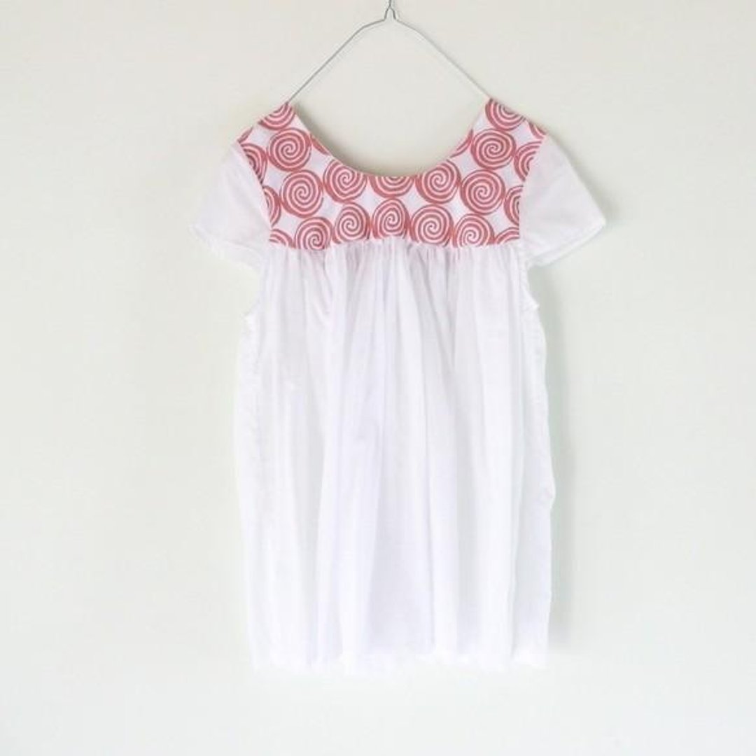 2 color / hand print cotton blouse - 女装上衣 - 棉 白色