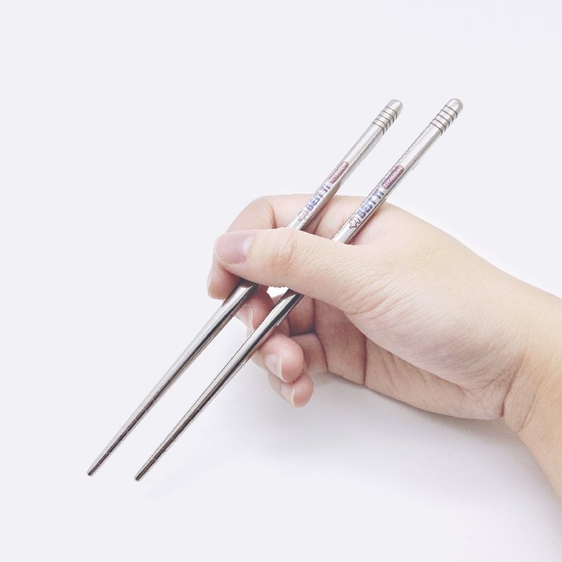 纯钛环保餐具 纯钛亮面短筷 赠餐具袋 - 筷子/筷架 - 贵金属 银色