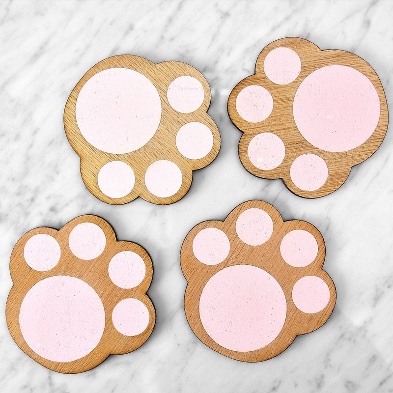 猫掌硅藻土木质杯垫(四入含架) - 杯垫 - 木头 