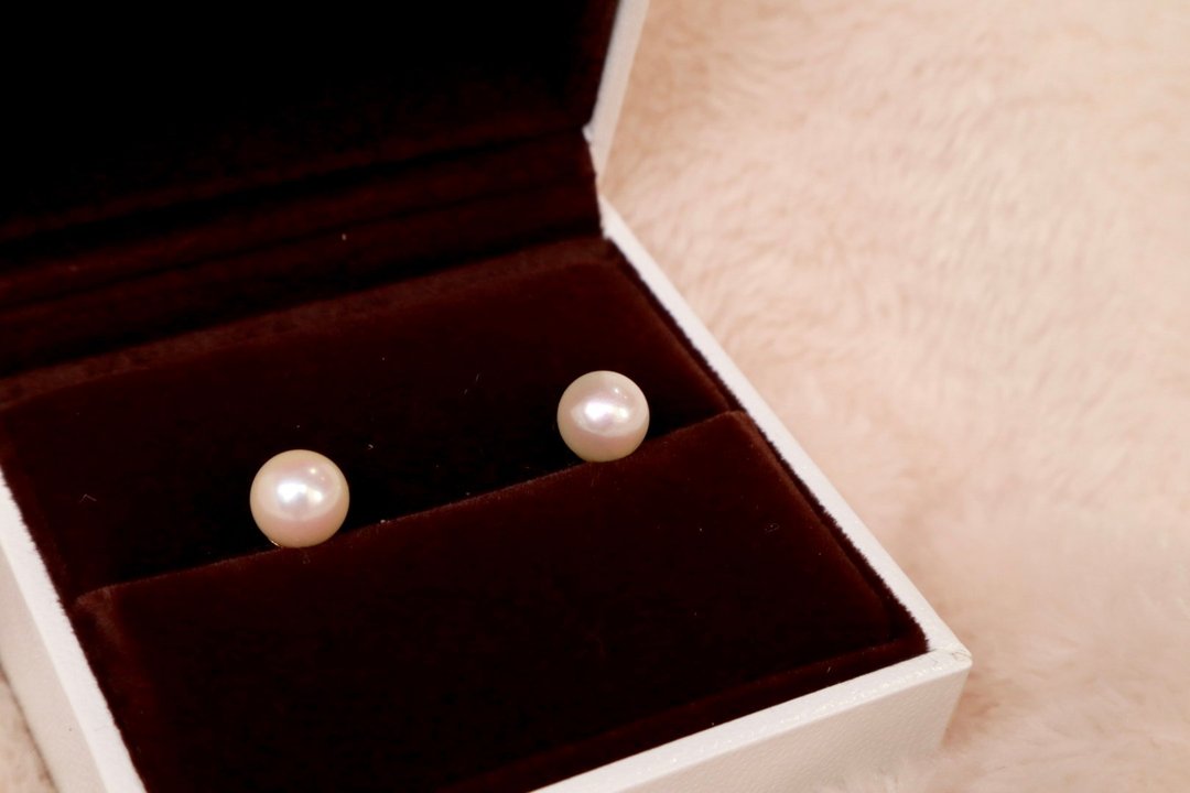 Lune Lapin 6.5-7mm 日本Akoya珍珠 18K真金Earrings - 耳环/耳夹 - 珍珠 金色