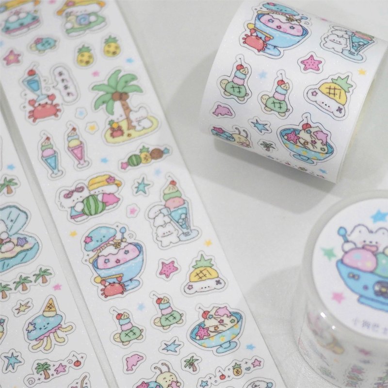 小狗巴士VOL.8 可爱贴纸卷 合成纸双透闪砂切膜贴纸卷 - 纸胶带 - 纸 多色