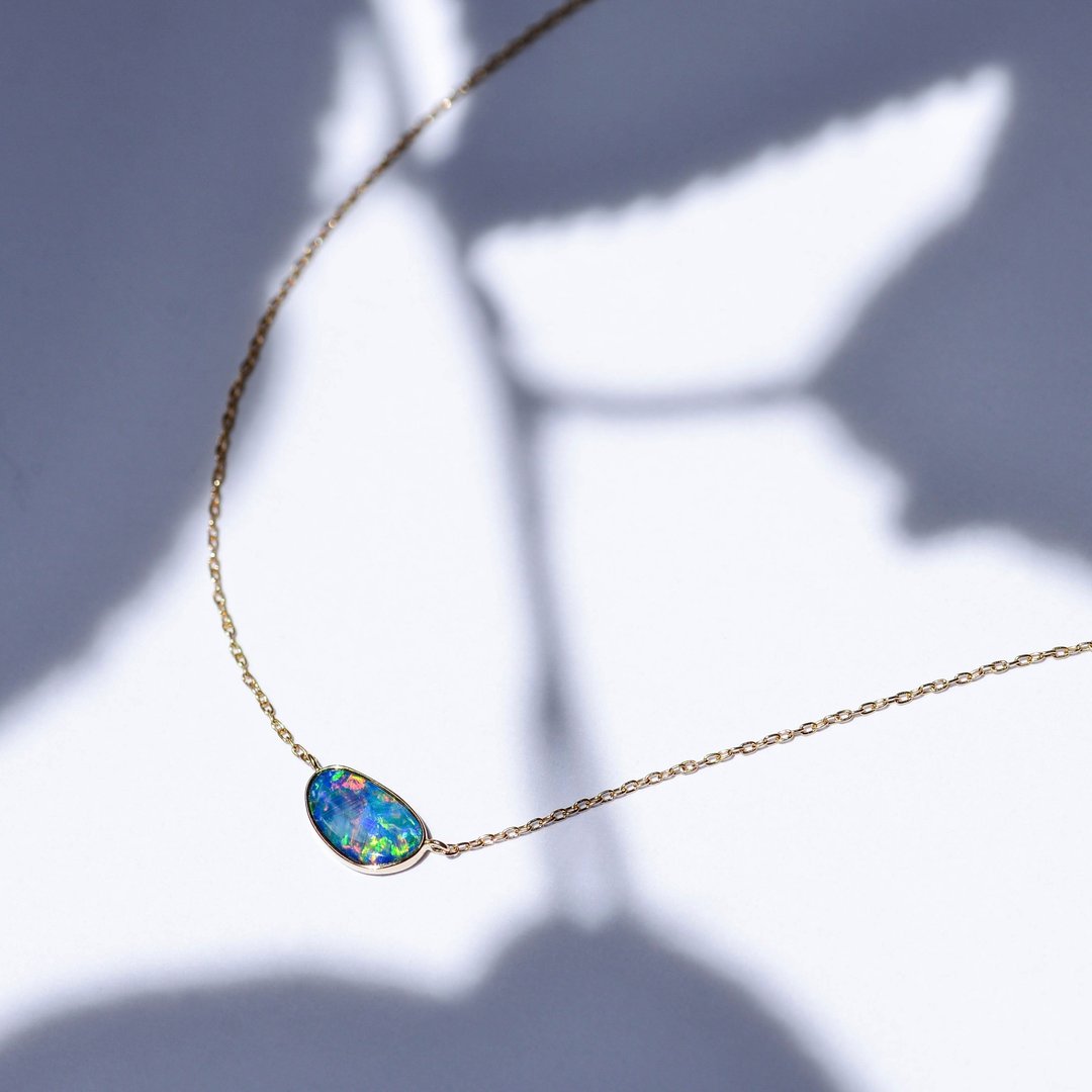 K18 YG / K 18 PG × Opal Azure Blue - Necklace - - 项链 - 其他金属 金色