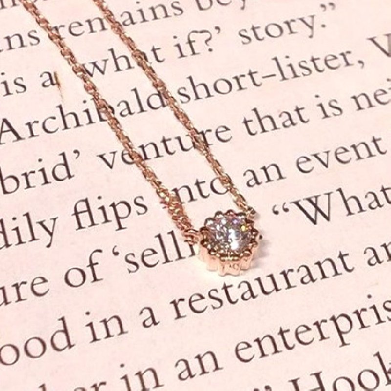 【Moriarty Jewelry】滚珠边- 单钻 - 14k玫瑰金 / 白金 小钻项链 - 项链 - 钻石 