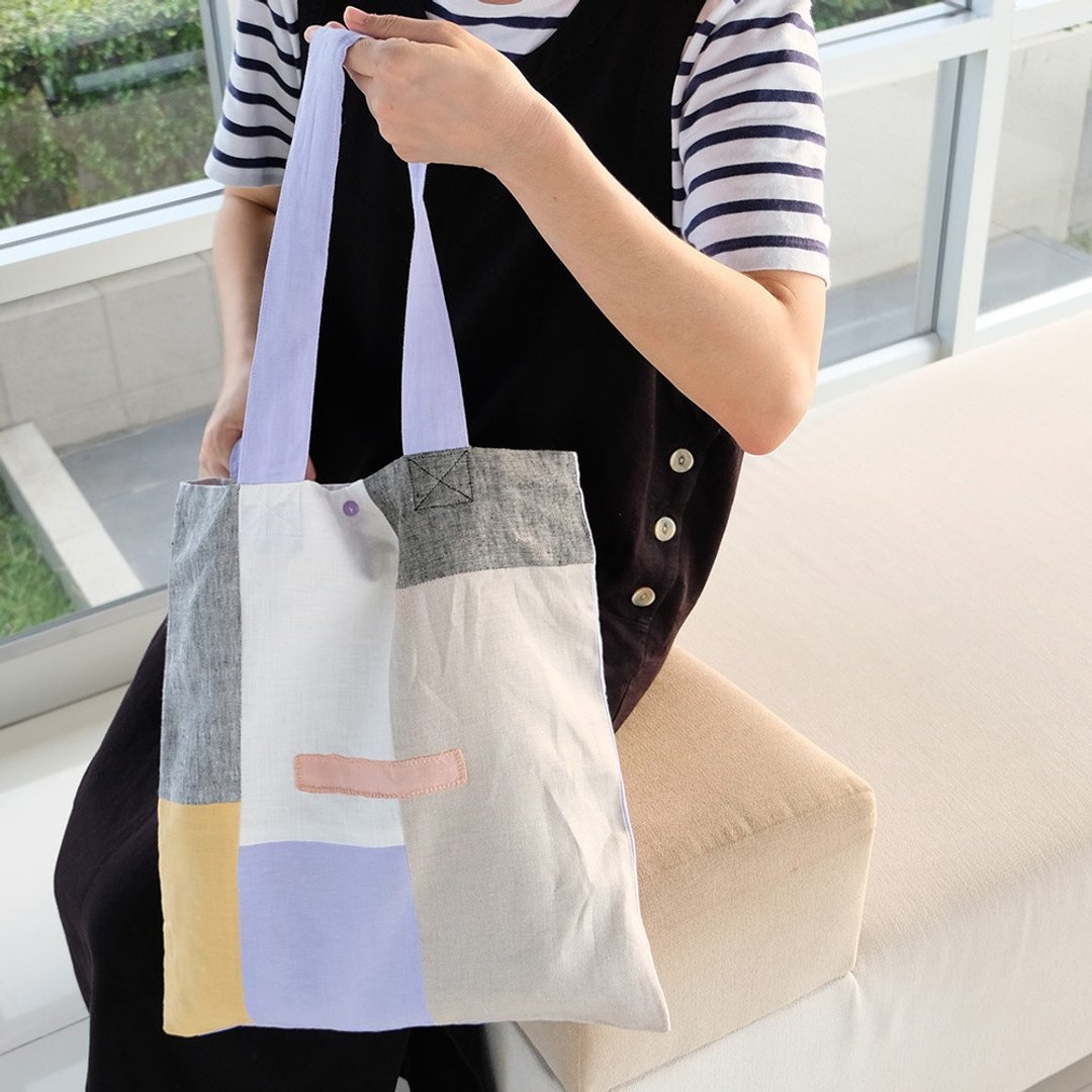 Niko Tote Bag - Purple+Mustard - 手提包/手提袋 - 棉．麻 紫色