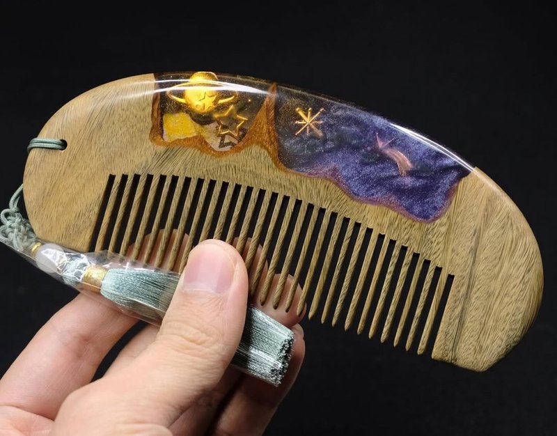 星空、手作树脂木质梳子、防静电发梳、自然系造型工具、女生礼物 - 彩妆刷具/镜子/梳子 - 树脂 蓝色