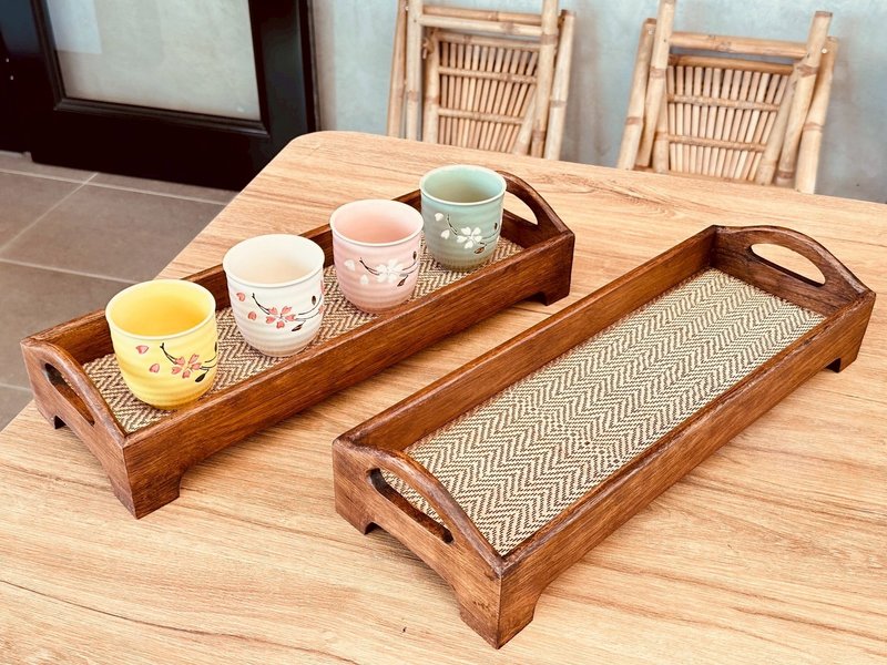 柚木竹编质感托盘 咖啡厅下午茶摆盘 木质甜点盘 IG打卡 - 摆饰 - 木头 