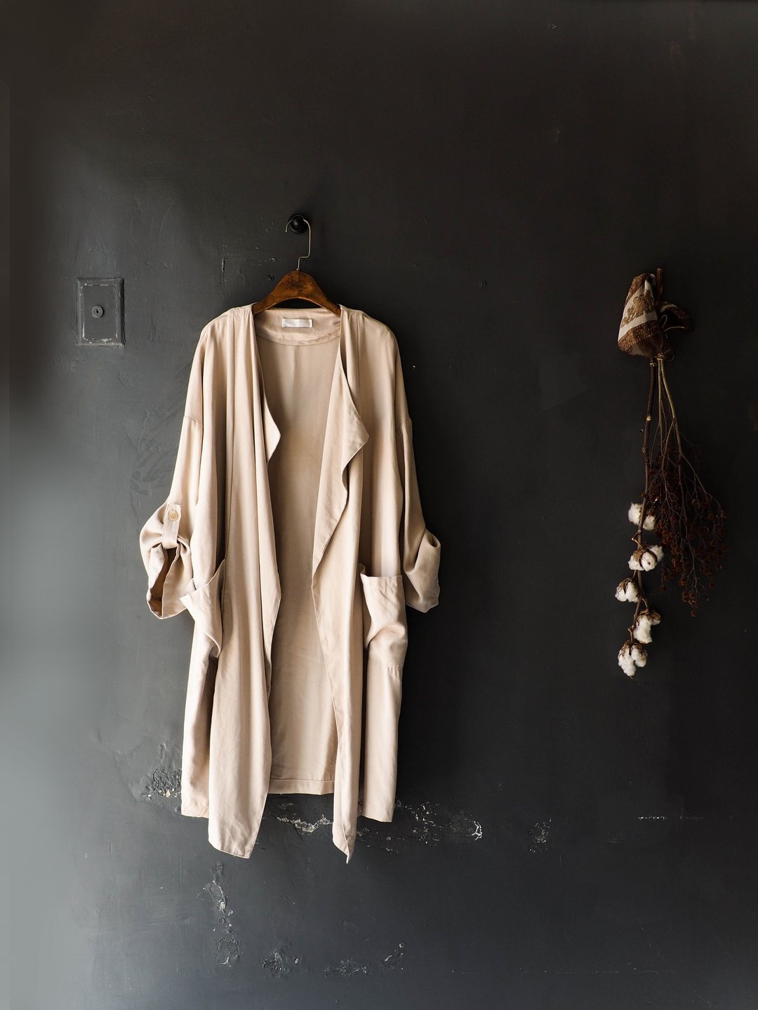 福岛卡其垂坠软布青涩秋季 古董薄风衣外套trench_coat dustcoat - 女装休闲/机能外套 - 丝．绢 卡其色