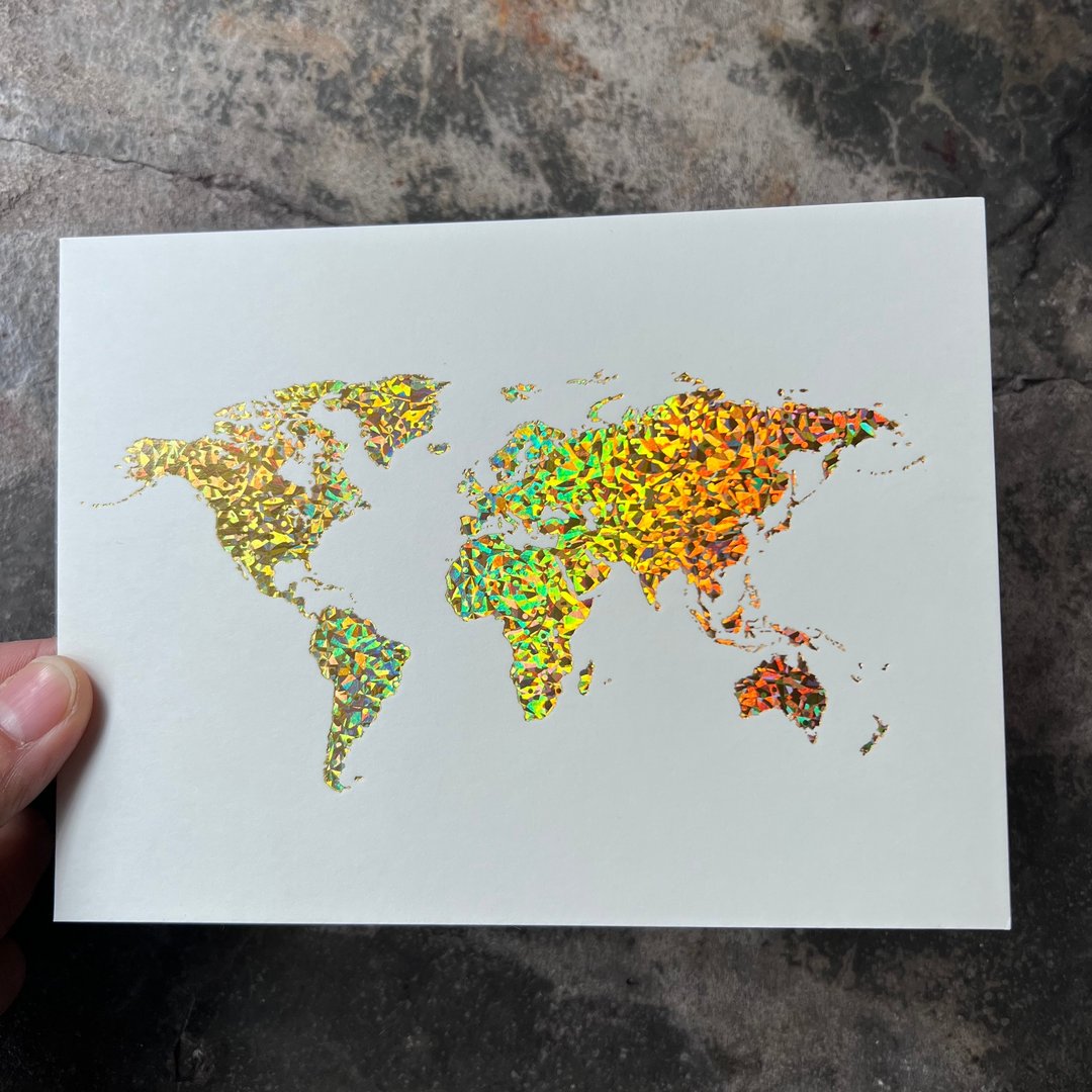 明信片-世界地图-雷射金 - 卡片/明信片 - 纸 金色