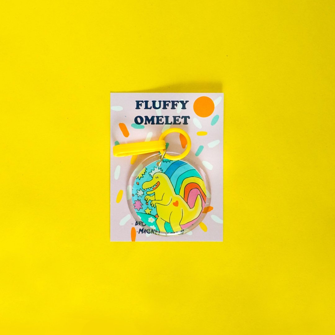 Fluffy Omelet - Keychain / Pin / Phone Grip - Round T rex - 吊饰 - 压克力 黄色