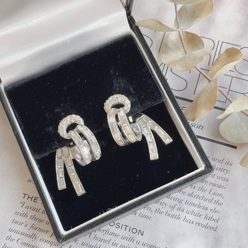 【Marcel Boucher 透明莱茵石错位耳夹】 Vintage美国古董珠宝 - 耳环/耳夹 - 其他金属 