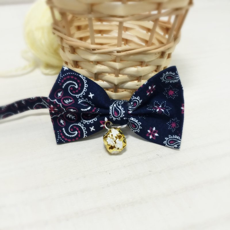 TOTOMOMO。变形图腾款-蓝色。狗狗猫咪蝴蝶结项圈 - 项圈/牵绳 - 棉．麻 蓝色