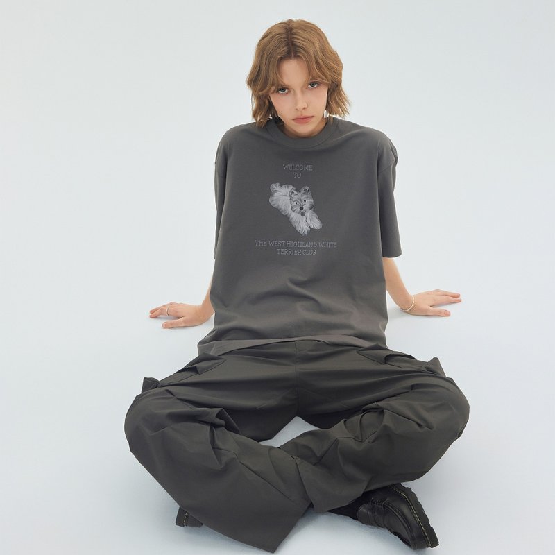 西高地CLUB 数码印花索罗娜抗皱凉感短宽T恤 - 中性连帽卫衣/T 恤 - 其他材质 灰色