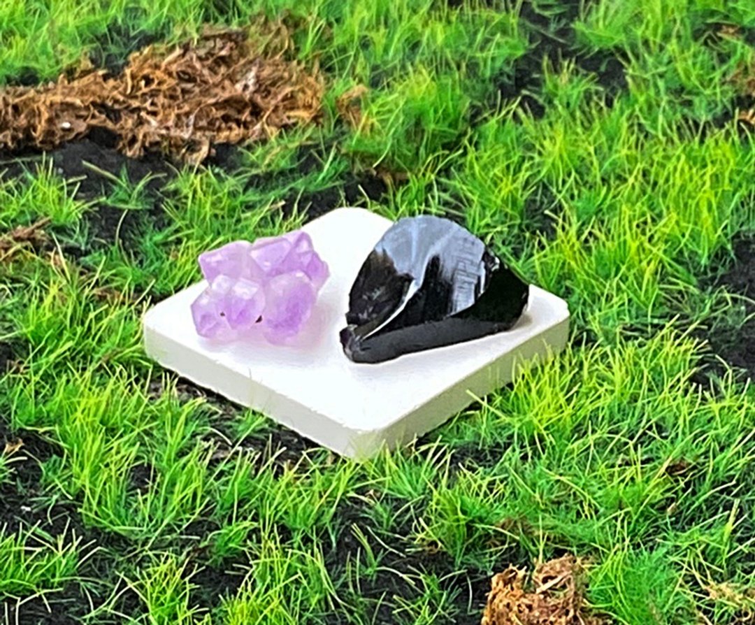 紫晶骨干晶花 | 黑曜石 | 增智慧 避邪保平安 | 天然原矿两入套组 - 摆饰 - 水晶 多色