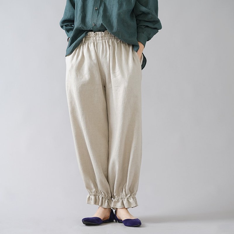 wafu --Flax Beige b006f-amn1 Linen Pants with Extremely Gathered Hem / Flax Beige b006f-amn1 - 女装长裤 - 亚麻 卡其色