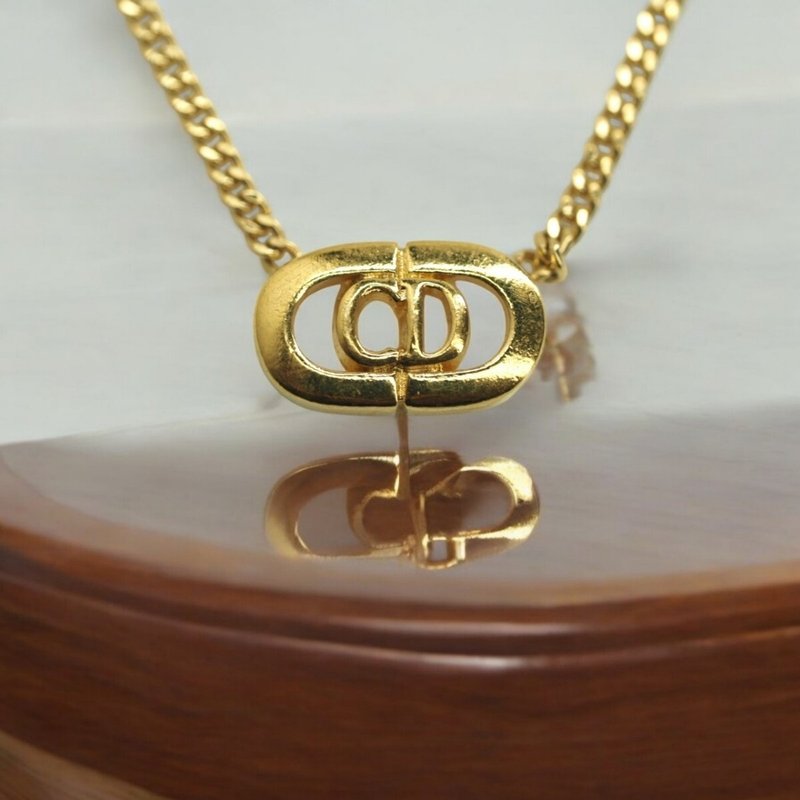 稀有中古二手Dior简约金色Logo复古vintage颈链项链首饰品礼物 - 项链 - 其他金属 金色