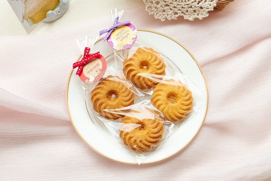 中秋节礼赠品-请你吃圆圆月亮奶酪饼 祝中秋节快乐- 贴心来店礼 - 手工饼干 - 新鲜食材 红色