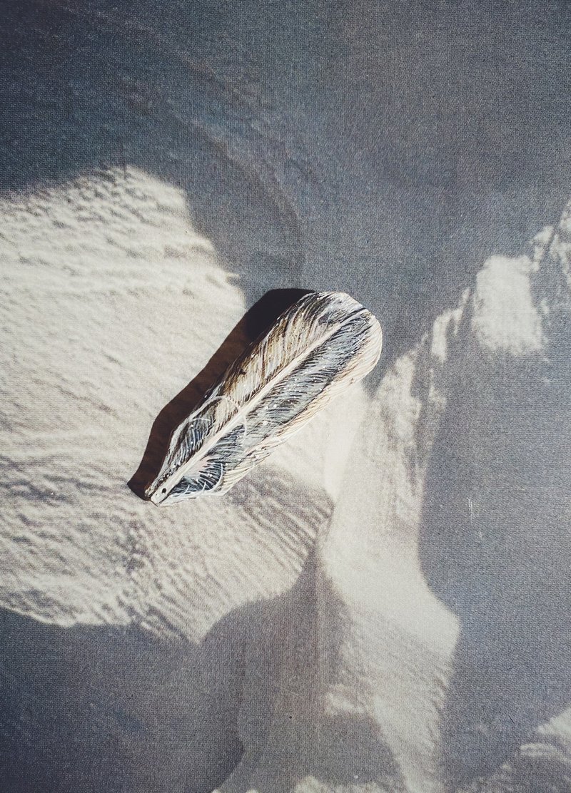 木刻手绘坠饰 - 羽毛 - 其他 - 木头 灰色