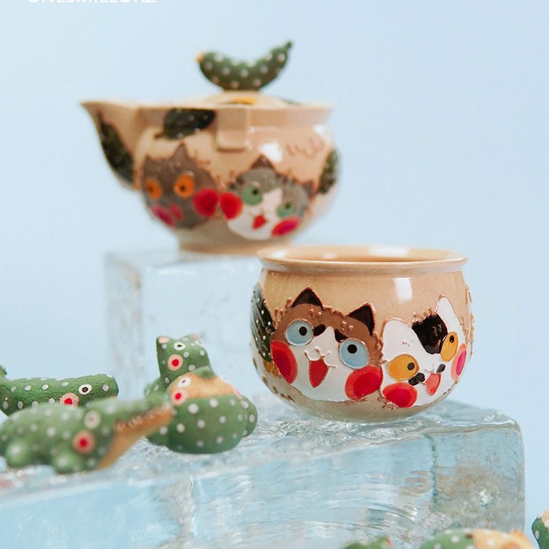 莫蘭迪色復古馬克杯 | 黃瓜貓咪手工款 | 可愛下午茶杯 - 咖啡杯/马克杯 - 瓷 多色