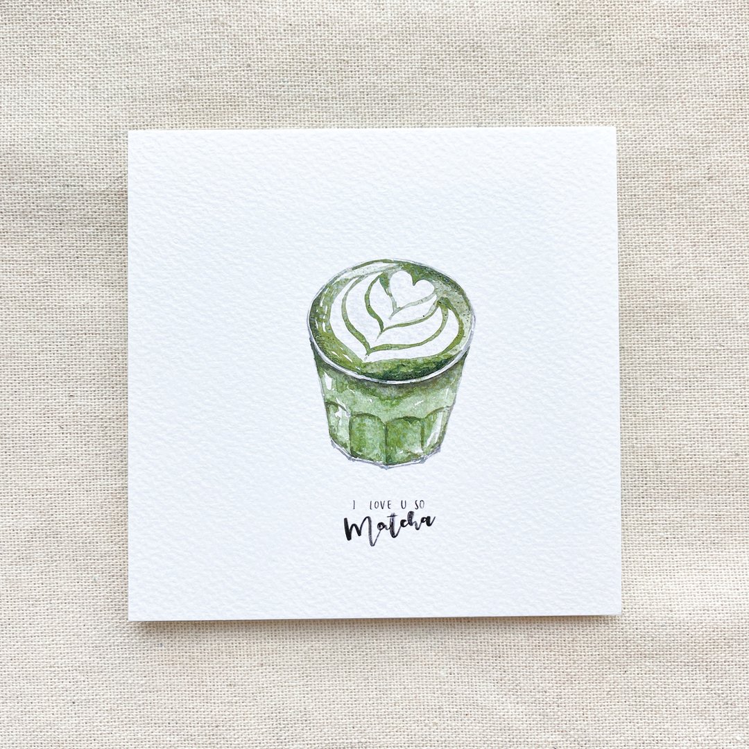 【水彩插画明信片】抹茶拿铁 - 卡片/明信片 - 纸 绿色