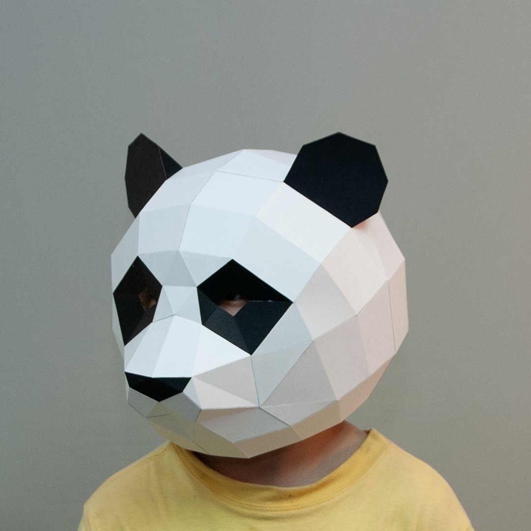 DIY手作3D纸模型摆饰 面具系列 - 熊猫/猫熊面具 (幼幼款) - 其他 - 纸 白色