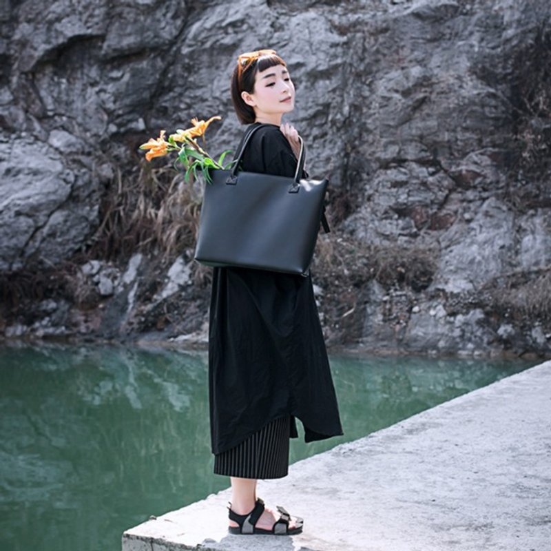 标准丨 黑色 妈妈叫我去买菜 原创手工制 头层牛皮大托特包购物袋 - 手提包/手提袋 - 真皮 黑色