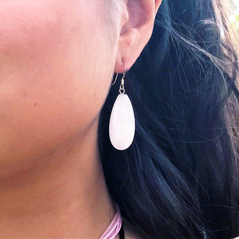 Rose Quartz Earrings | 925 Sterling Silver Earrings - 耳环/耳夹 - 宝石 粉红色