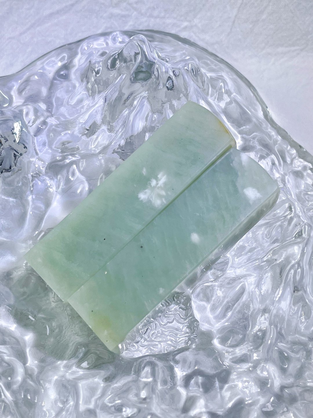 【玉玉印章】 天然小白花纹岫玉印章 独特结婚对章系列 - 印章/印台 - 宝石 绿色