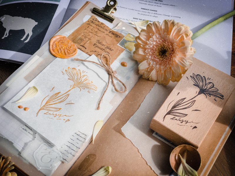 榉木花草印章系列 - 一枝小雏菊 - 印章/印台 - 木头 