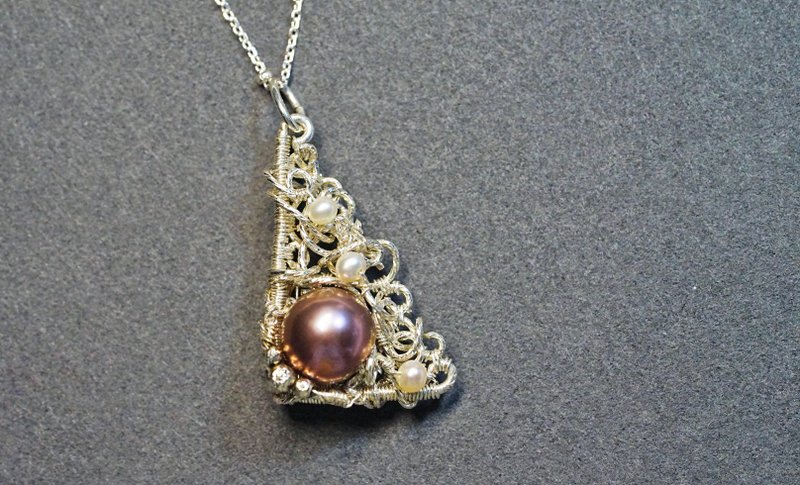 纯手工绕线紫金爱迪生珍珠吊坠 - 项链 - 珍珠 多色