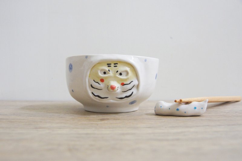 【陶瓷碗】 瓷器老虎先生碗 动物碗 420ml - 咖啡杯/马克杯 - 瓷 多色