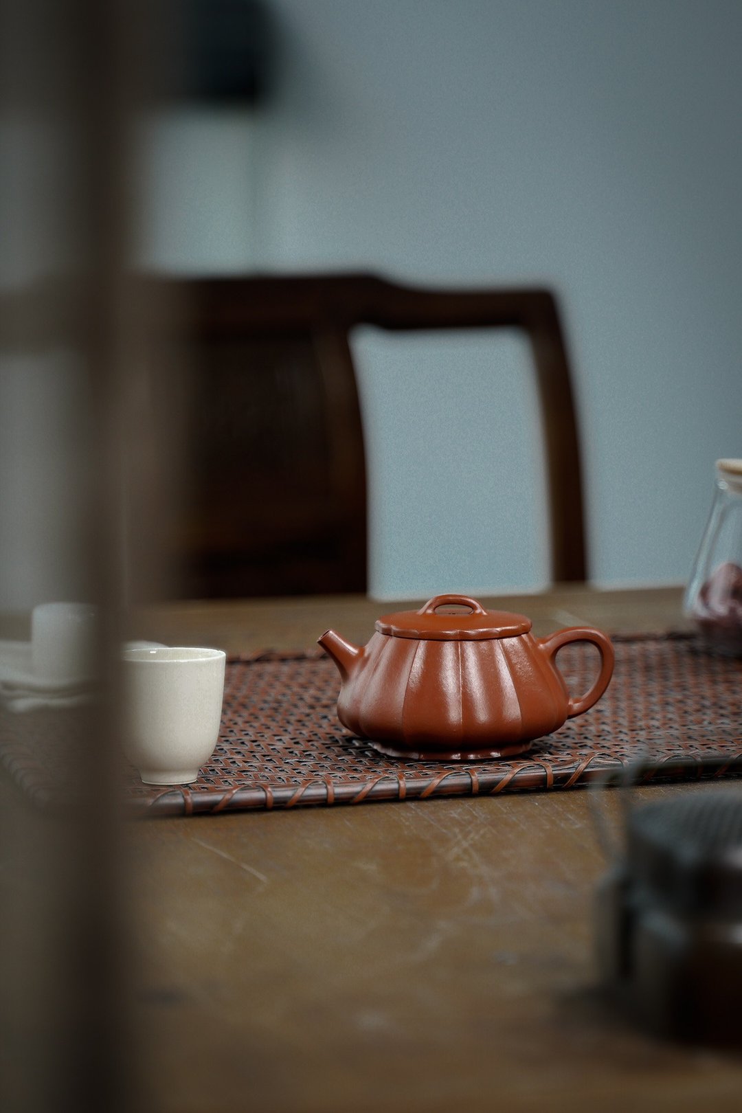 全手工 筋纹平盖石瓢 原矿朱泥 190cc 9孔 - 茶具/茶杯 - 陶 