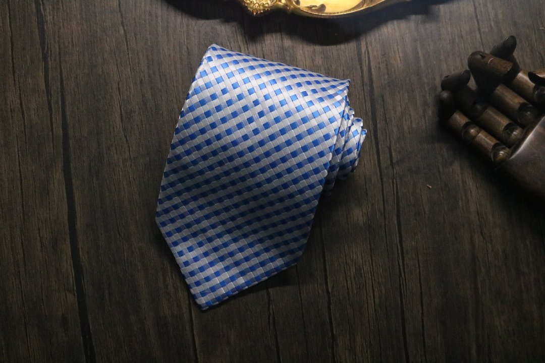 蓝色小格子色织领带商务礼盒装necktie - 领带/领带夹 - 丝．绢 蓝色