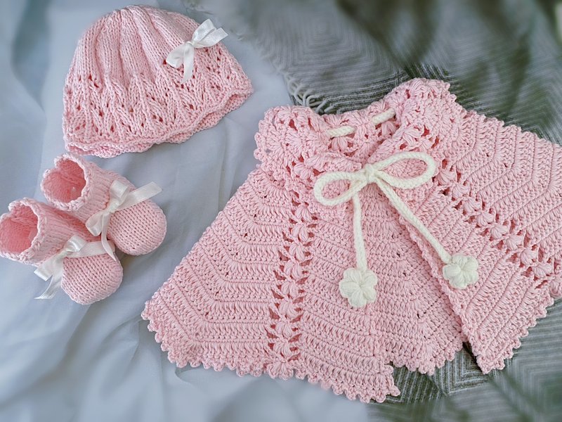 毛线编织手作弥月礼 - 满月礼盒 - 棉．麻 粉红色