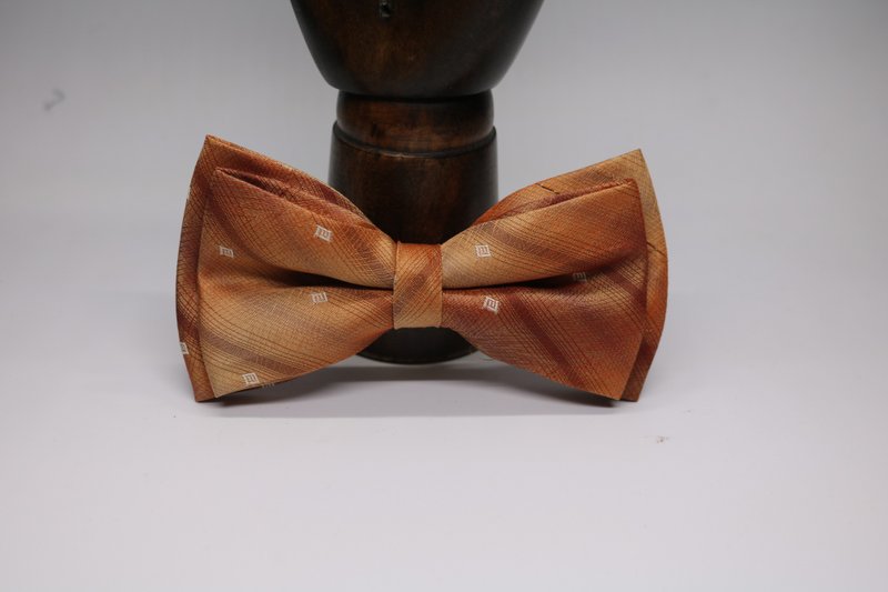 橙色小方塊真絲雙層領結/紳士風英倫領結 - 领结/领巾 - 丝．绢 橘色