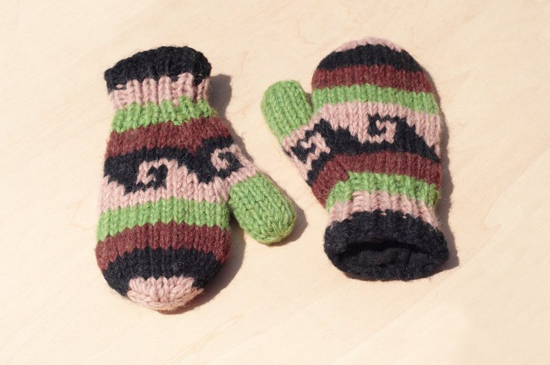 圣诞礼物 限量一件针织纯羊毛保暖手套 / 儿童手套 / 童手套 / 内刷毛手套 / 针织手套 / 拳击手套 - 绿色森林 海洋图腾条纹 - 围嘴/口水巾 - 羊毛 多色