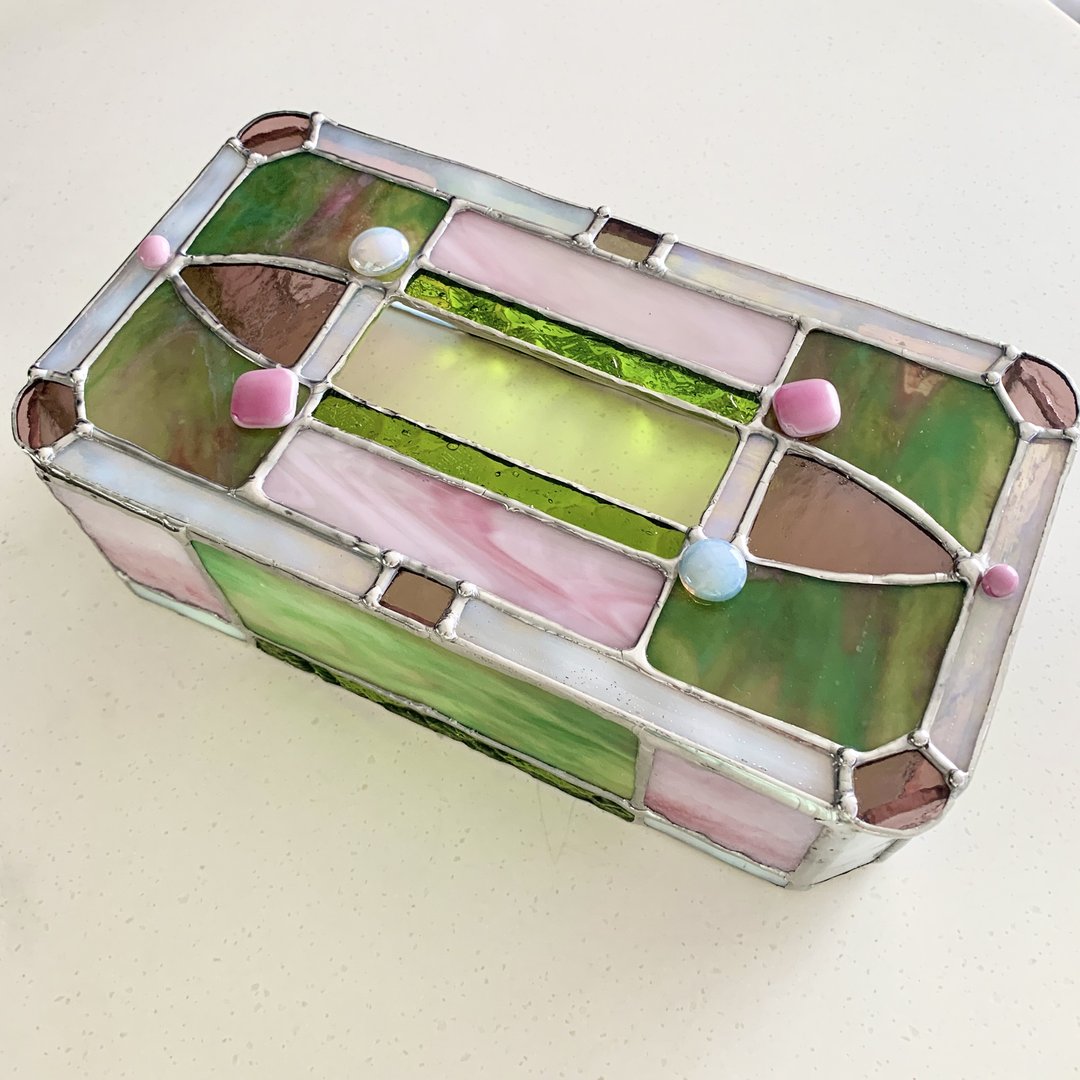 Tissue Box Case Pink Flower Garden - 纸巾盒 - 玻璃 粉红色