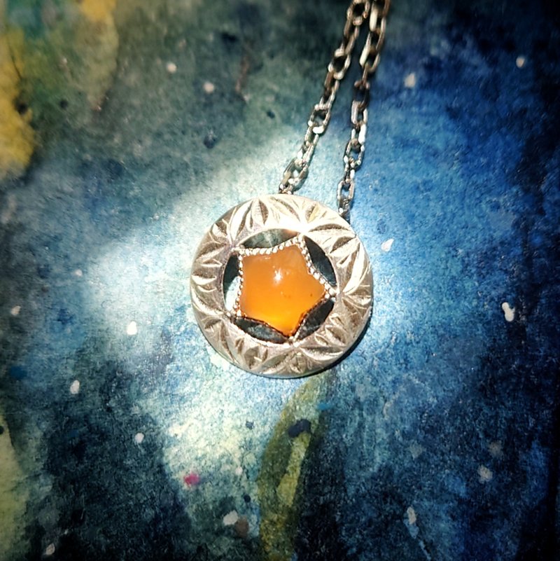人手批花银圈红玉髓星星 纯银吊坠  传统工艺 - 项链 - 纯银 橘色