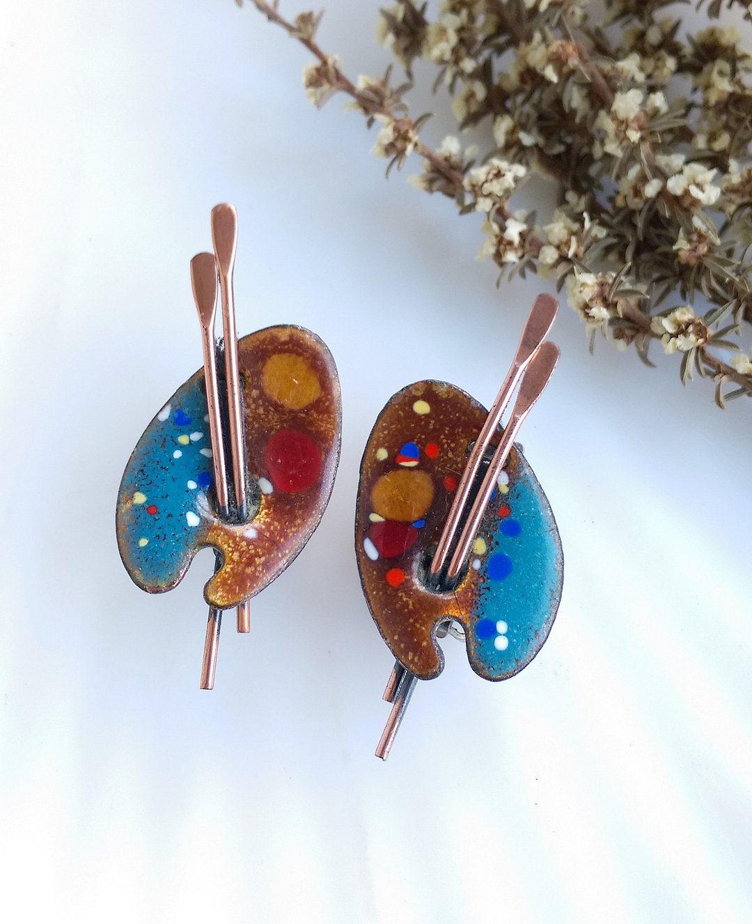 Vintage Jewelry 西洋古董饰品 MATISSE 调色板 夹式耳环 - 耳环/耳夹 - 其他材质 金色