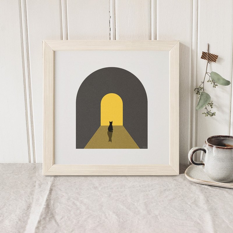 黑猫极简艺术海报【光芒的彼端，你怀抱着什么】附框 疗愈与共鸣的礼物 - 海报/装饰画/版画 - 纸 