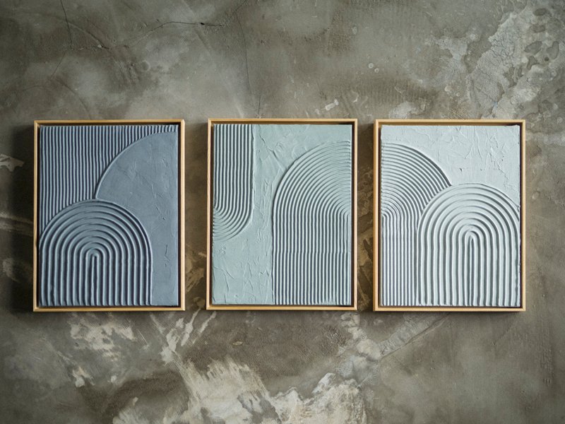 极简石膏画【橄榄连三幅】中 / 库存 / 纯手工 - 海报/装饰画/版画 - 水泥 绿色