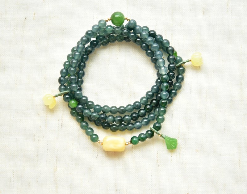 【纯野】天然A货翡翠危地马拉蓝水翡翠碧玉蜜蜡手链项链两用款 - 手链/手环 - 玉石 绿色