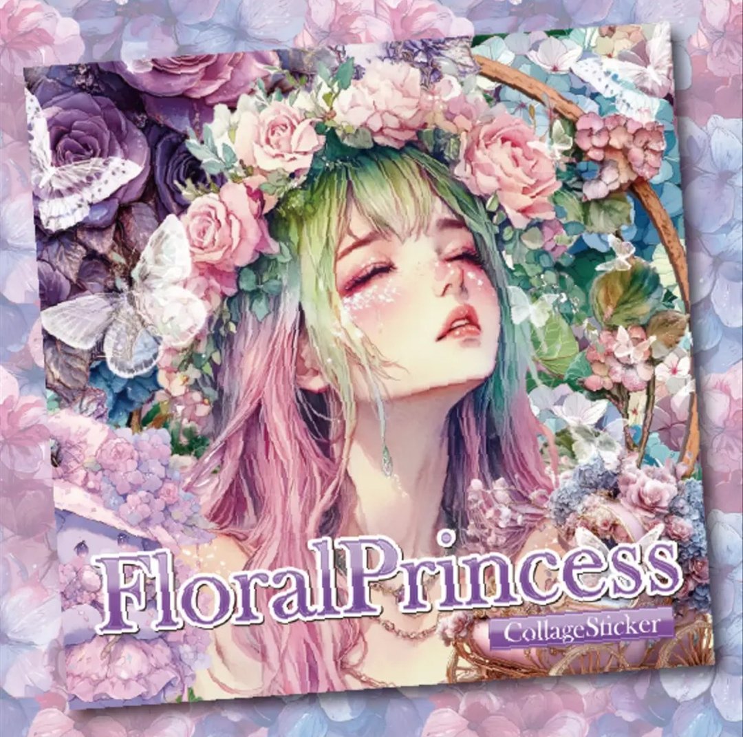 Floral Princess 拼贴贴纸 玫瑰与绣球花的幻想曲 - 贴纸 - 纸 蓝色