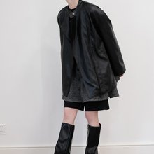 复古金属丝宽松PU夹克皮衣外套